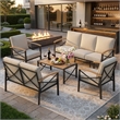5-Piece Metal Patio Furniture Set - 7-Seat All-Weather Conversation - Brown