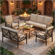 5-Piece Metal Patio Furniture Set - 7-Seat All-Weather Conversation - Brown