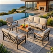 5-Piece Metal Patio Furniture Set - 7-Seat All-Weather Conversation - Brown