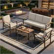 4-Piece Metal Patio Furniture Set - 5-Seat All-Weather Conversation - Brown