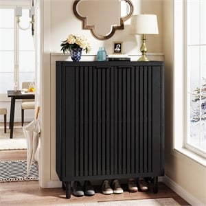 33.46&quot Modern Black Wooden 6-Tier Shoe Cabinet with Louvered Doors