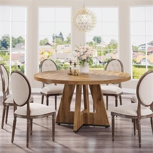 47&quot Round Farmhouse Dining Table - Burlywood Wood Kitchen Table for 4