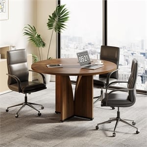 39.37&quot Dark Brown Round Conference Table with X-Base for 4 people or Small