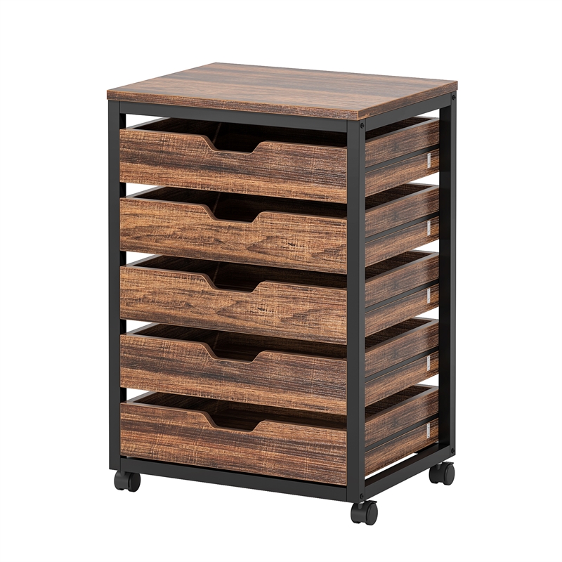5 Drawer Chest/Wood Storage Dresser Cabinet with Wheels/Industrial