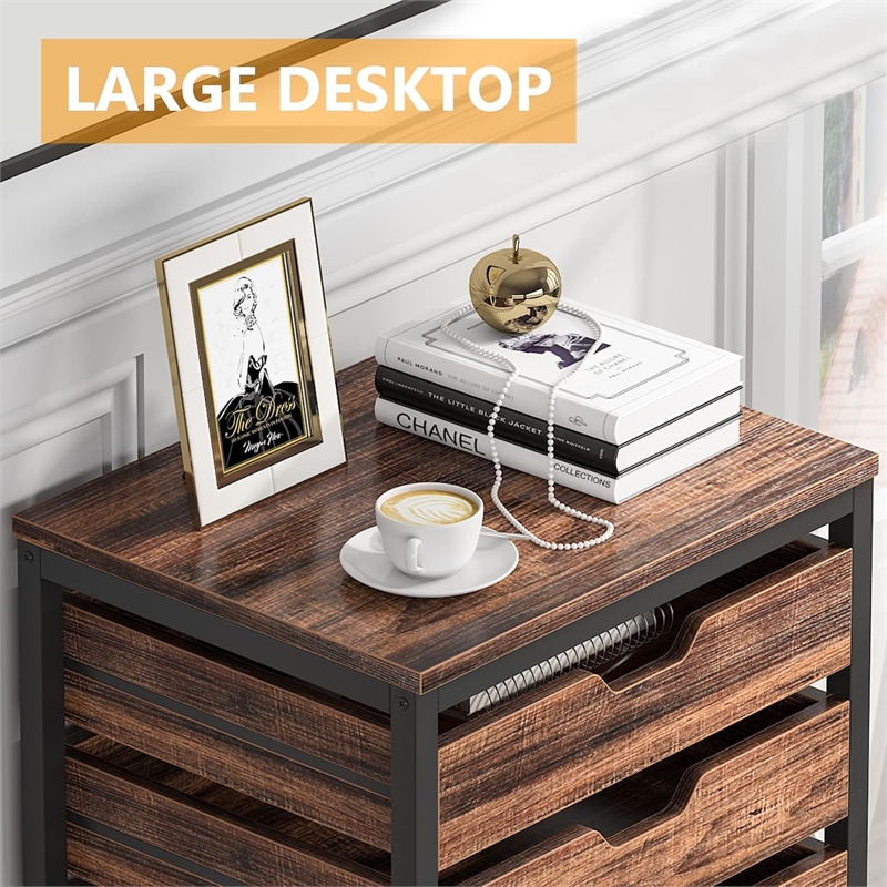 5 Drawer Chest/Wood Storage Dresser Cabinet with Wheels/Industrial