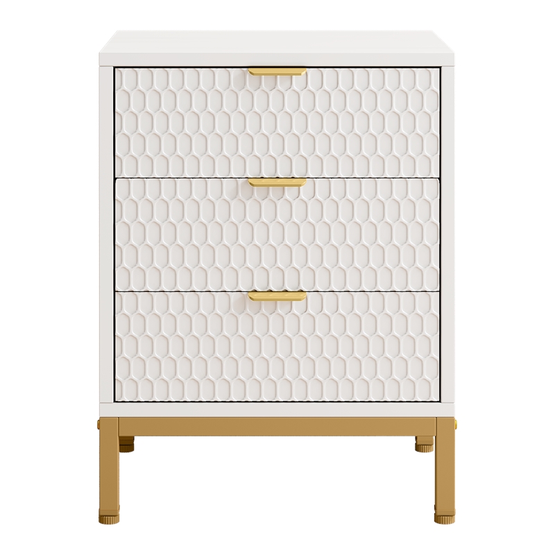 19.7&quot modern white and gold 3-drawer nightstand/25.8&quot tall bedside table