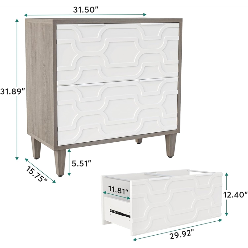2-Drawer File Cabinet/Lateral Filing for A4/Letter/Legal Size/White
