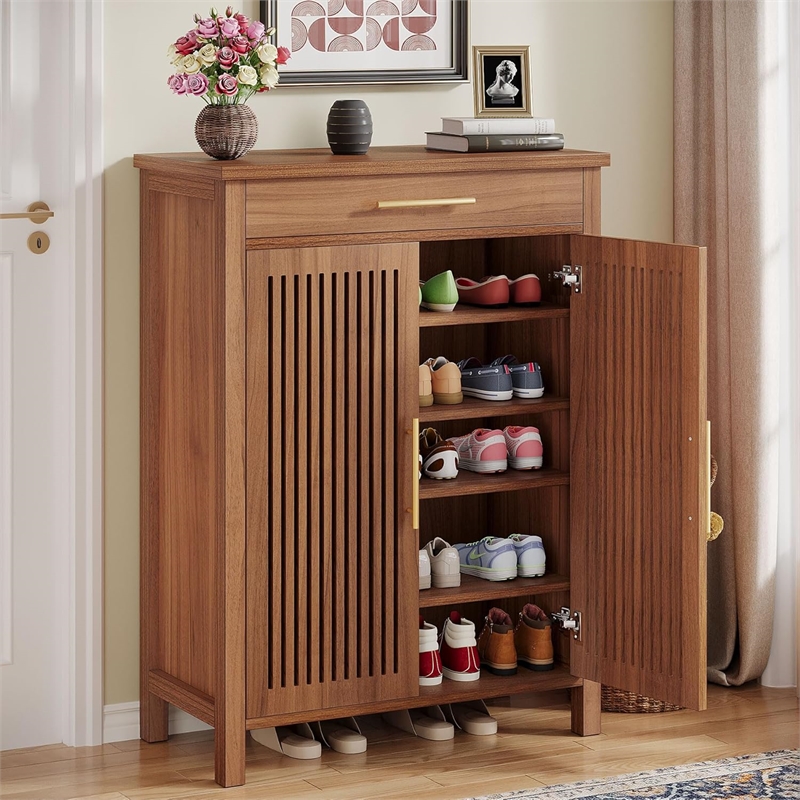 Shoe Cabinet/5-Tier Storage with Louvered Doors and Drawer/Freestanding