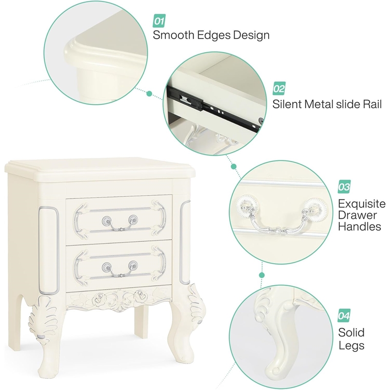 White Nightstand with Drawers - 20