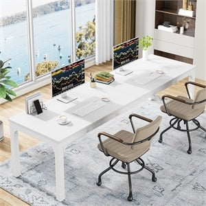 78.7&quot 2-Person Computer Desk with Steel Legs - White Finish
