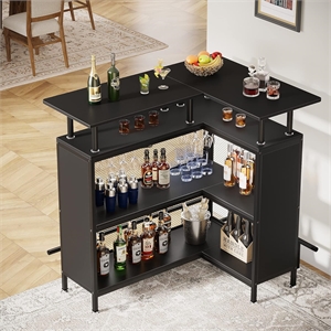 36&quot x 48&quot L-Shaped Home Bar Unit with Footrest - Industrial Black
