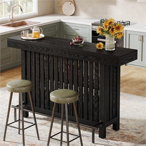 63&quot Modern Black 2-Tier Home Bar Unit with Footrest