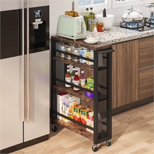 20&quot Slim 4-Tier Wood & Metal Spice Rack Cart - Brown & Black