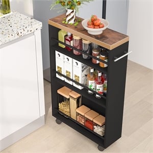 20&quot Slim 4-Tier Rolling Storage Cart - Black Finish
