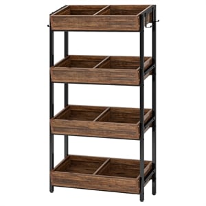 30&quot 4-Tier Retail Display Rack with Hooks - Rustic Brown & Black