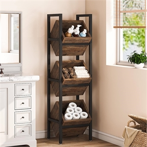 15&quot 3-Tier Industrial Basket Stand - Rustic Brown & Black
