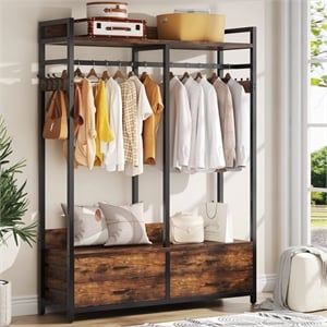 47.2&quot Rustic Brown Freestanding Garment Rack with Drawers