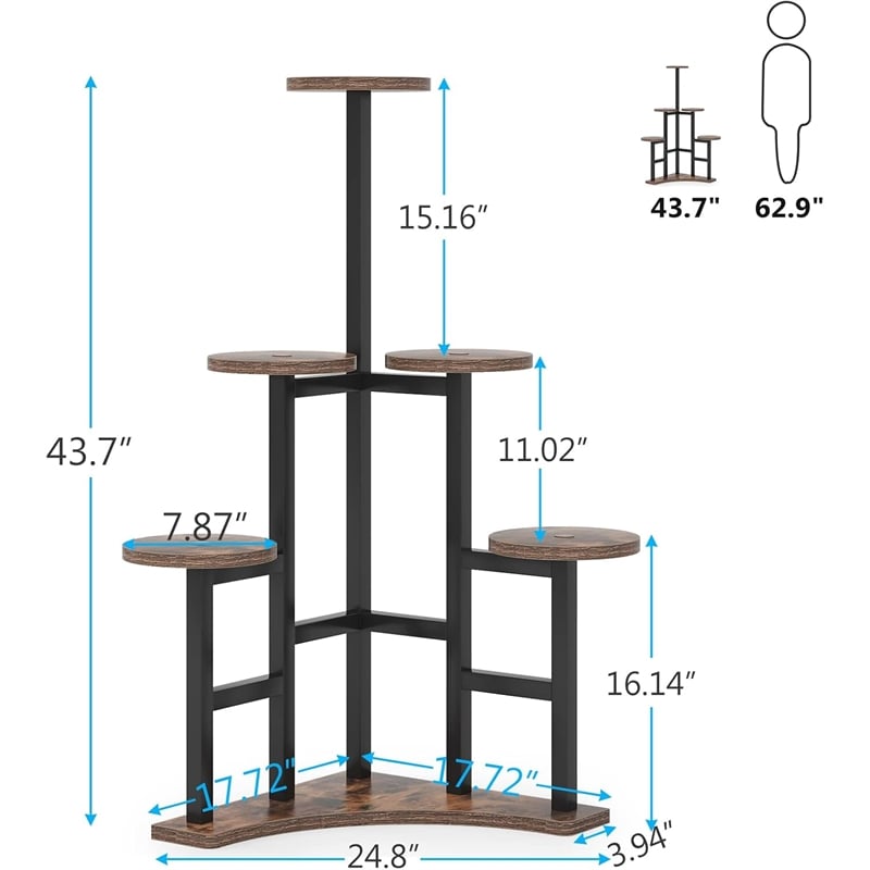 43.70&quot 6-tier rustic brown corner plant shelf