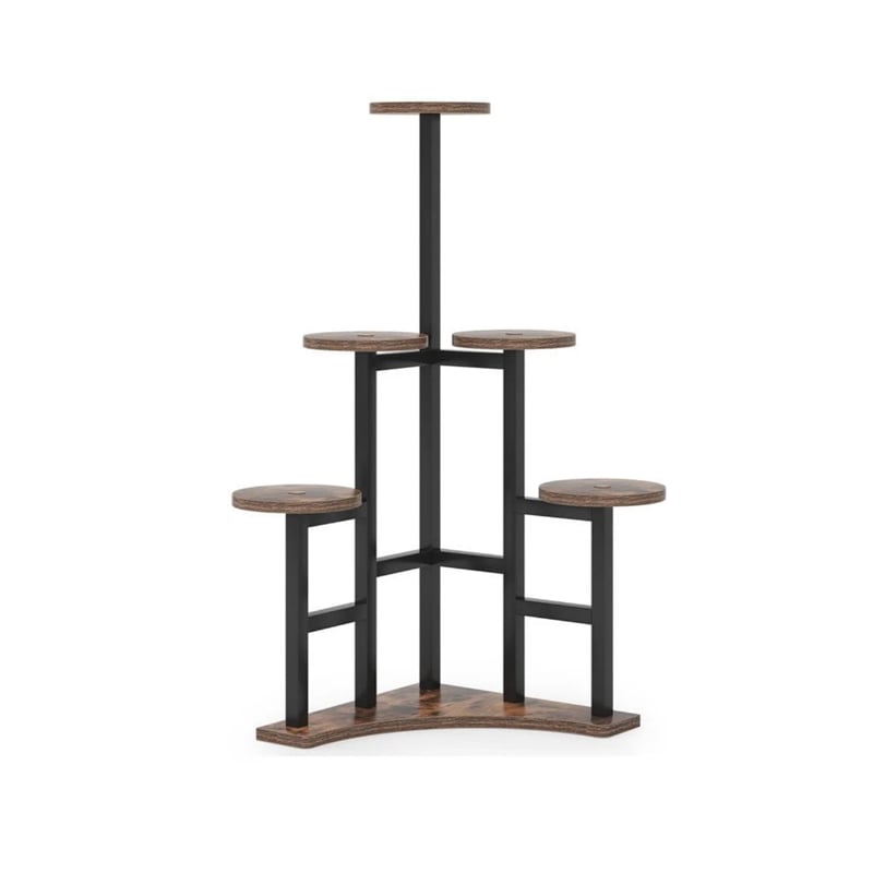 43.70&quot 6-tier rustic brown corner plant shelf