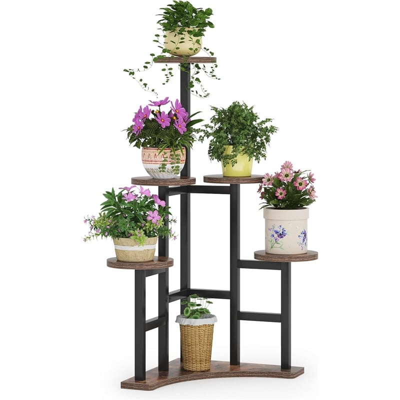 43.70&quot 6-tier rustic brown corner plant shelf