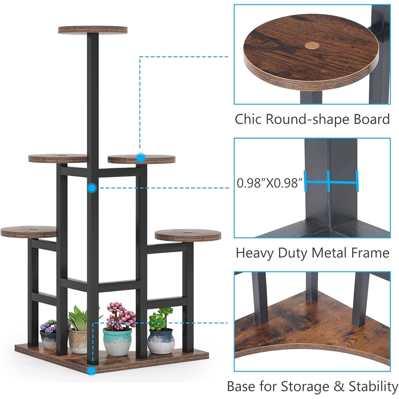 43.70&quot 6-tier rustic brown corner plant shelf