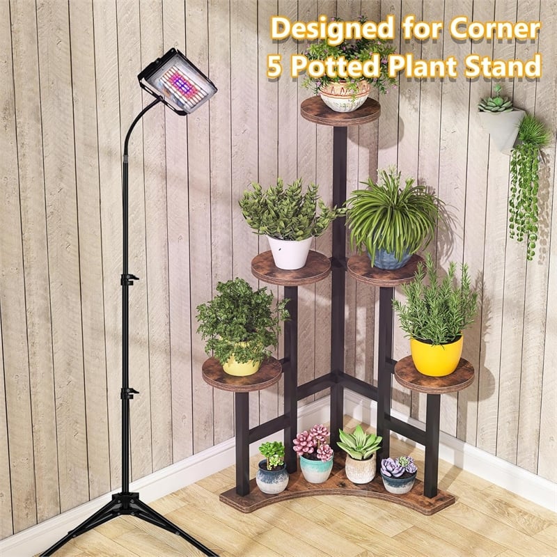 43.70&quot 6-tier rustic brown corner plant shelf