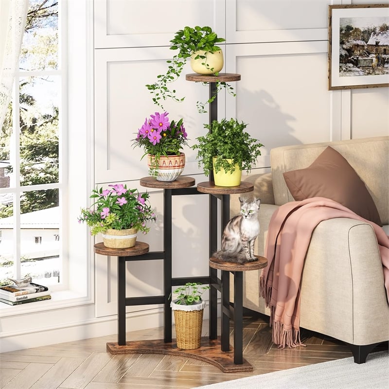 43.70&quot 6-tier rustic brown corner plant shelf