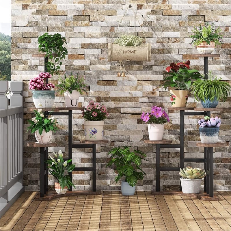 43.70&quot 6-tier rustic brown corner plant shelf