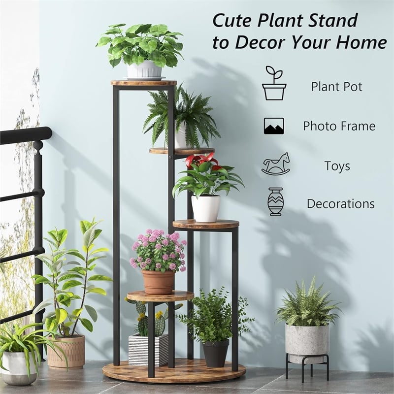 40.94&quot 4-tier rustic brown corner plant stand
