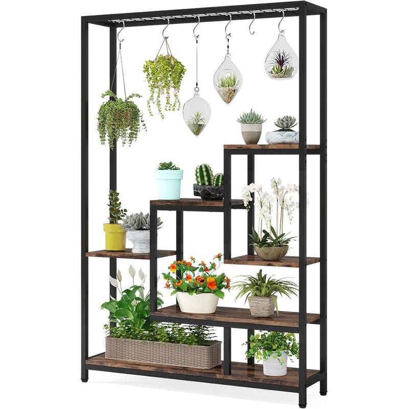 70.86&quot tall 5-tier rustic brown metal plant stand