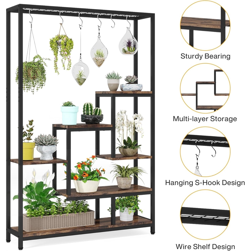 70.86&quot tall 5-tier rustic brown metal plant stand