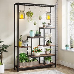 70.86&quot Tall 5-Tier Rustic Brown Metal Plant Stand