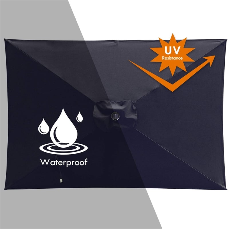Moootto Rectangular Waterproof Fabric Patio Umbrella & Solar Lights in Navy