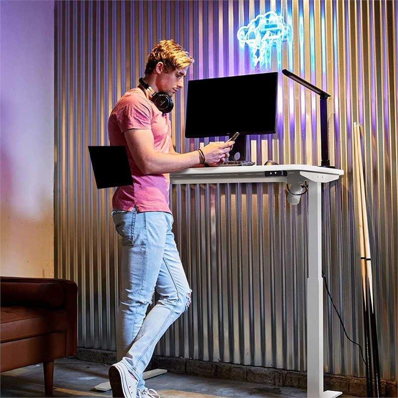 Electric Height Adjustable Desk Home Office Particle Board Desk - White