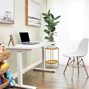 Electric Height Adjustable Desk Home Office Particle Board Desk - White