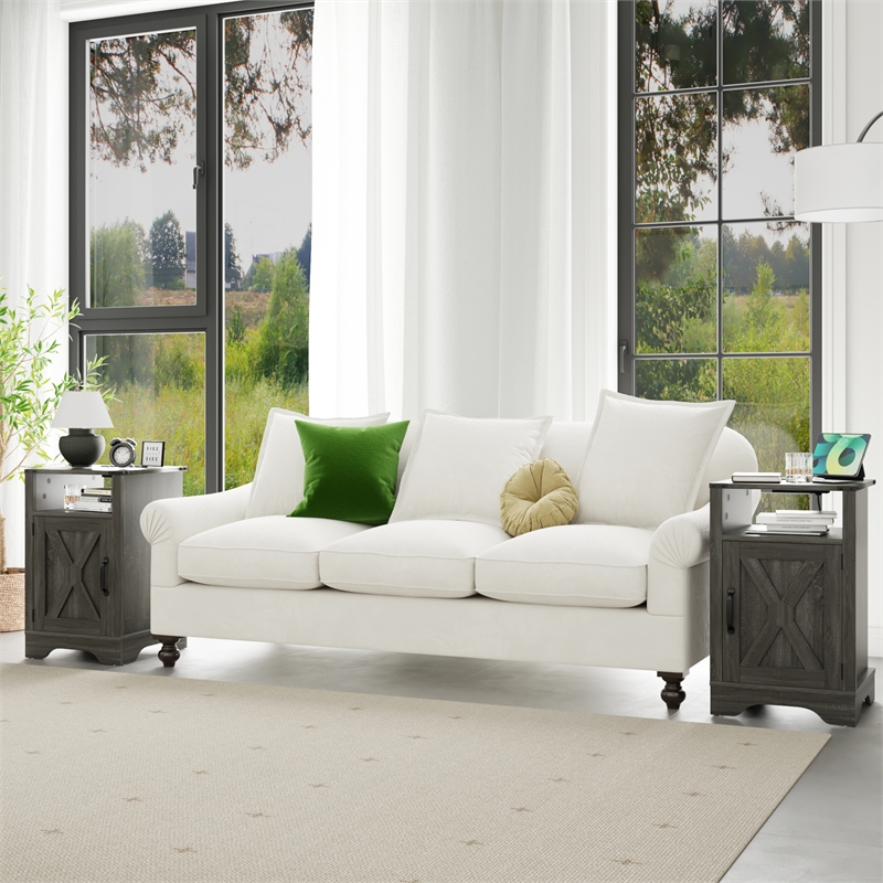 Moootto Engineered Wood Nightstand Side End Table in Dark Gray (Set of 2)