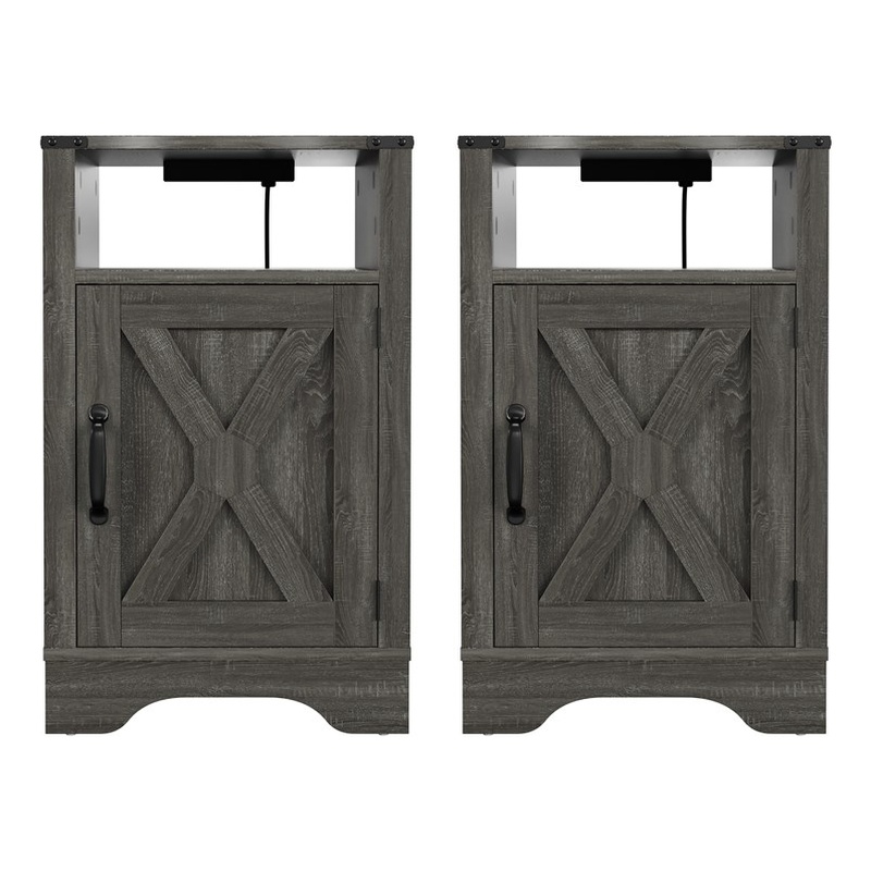 Moootto Engineered Wood Nightstand Side End Table in Dark Gray (Set of 2)