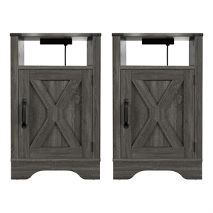 Moootto Engineered Wood Nightstand Side End Table in Dark Gray (Set of 2)