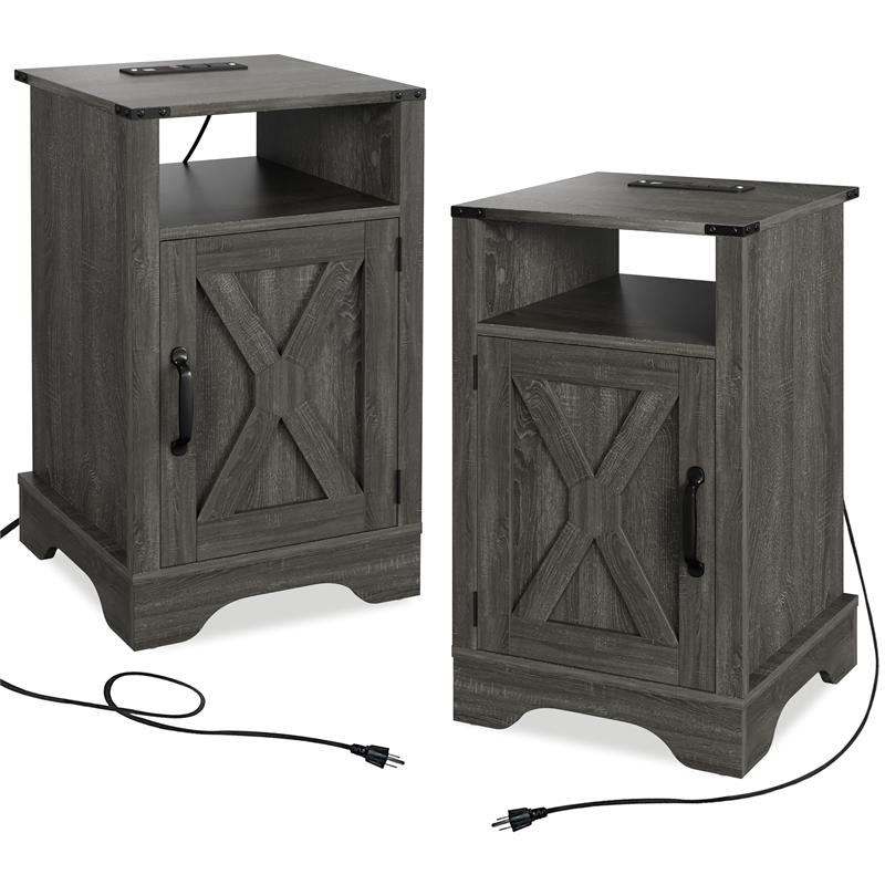 Moootto Engineered Wood Nightstand Side End Table in Dark Gray (Set of 2)