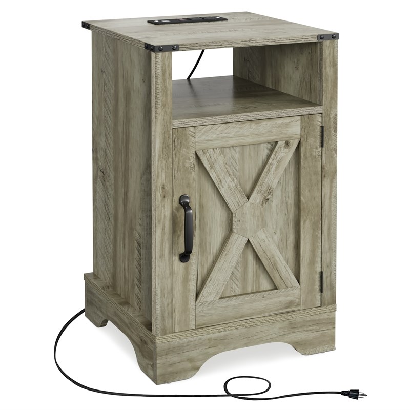 Moootto Engineered Wood Nightstand Side End Table in Light Gray