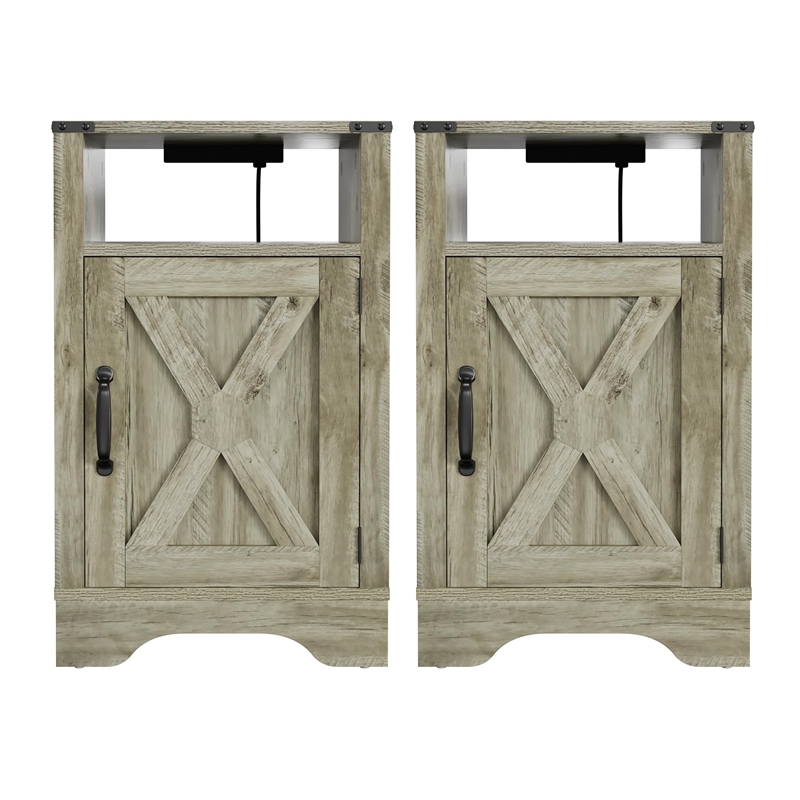 Moootto Engineered Wood Nightstand Side End Table in Light Gray (Set of 2)