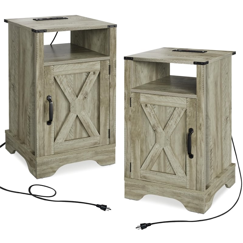 Moootto Engineered Wood Nightstand Side End Table in Light Gray (Set of 2)