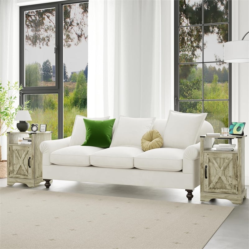 Moootto Engineered Wood Nightstand Side End Table in Light Gray (Set of 2)