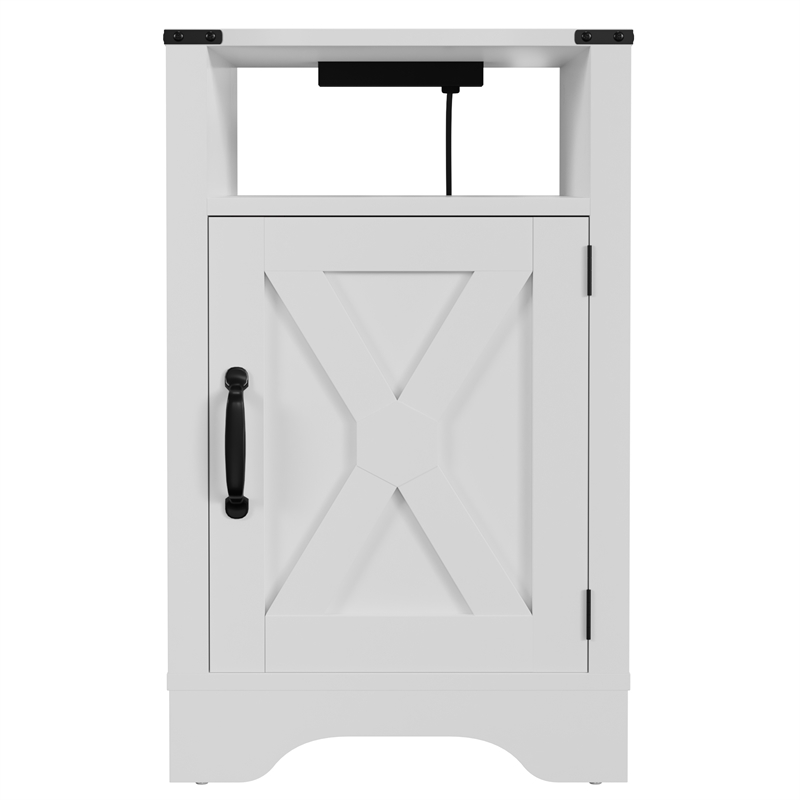 Moootto Engineered Wood Nightstand Side End Table with USB Ports in White