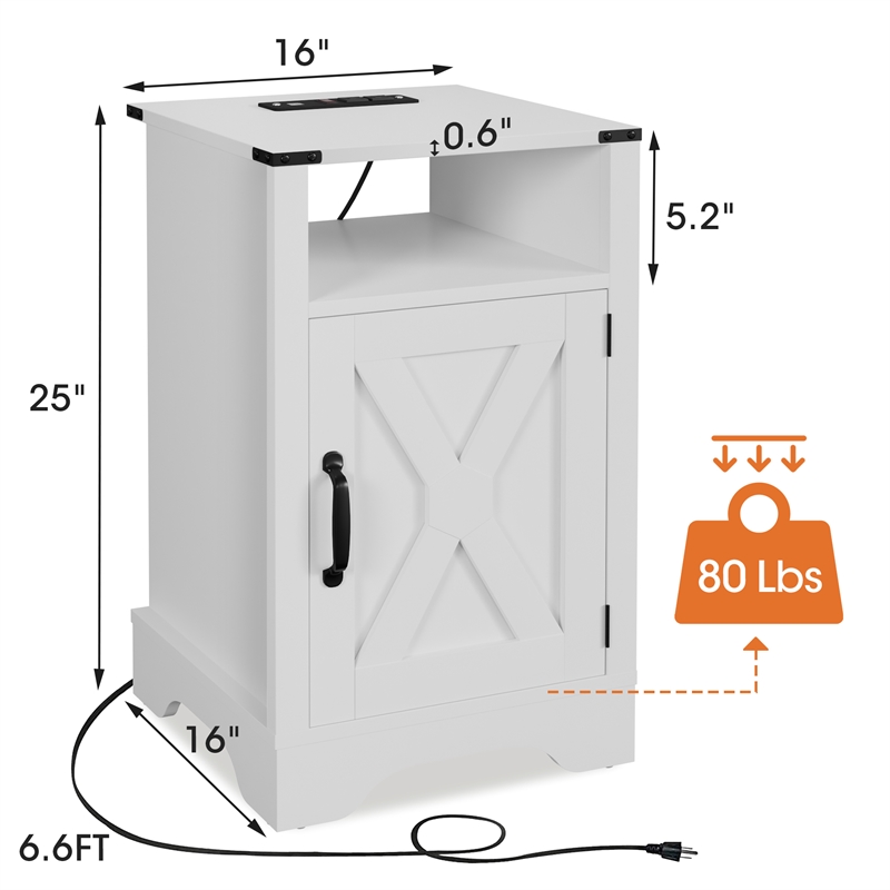 Moootto Engineered Wood Nightstand Side End Table with USB Ports in White