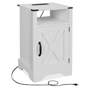 Moootto Engineered Wood Nightstand Side End Table with USB Ports in White
