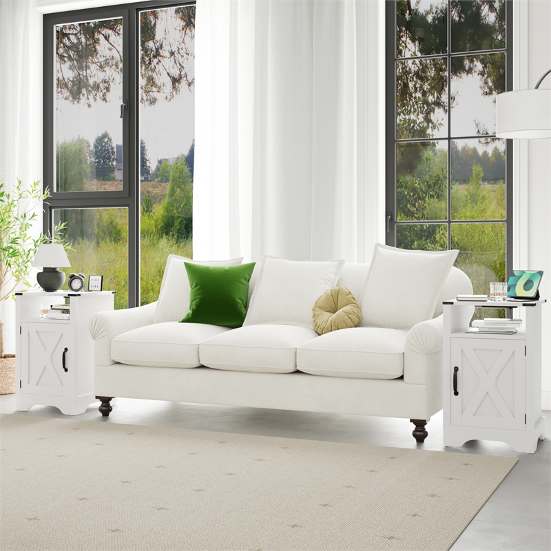 Moootto Engineered Wood Nightstand Side End Table in White (Set of 2)