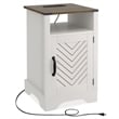 Farmhouse Nightstand Side End Table with Charging Station - White & Rustic