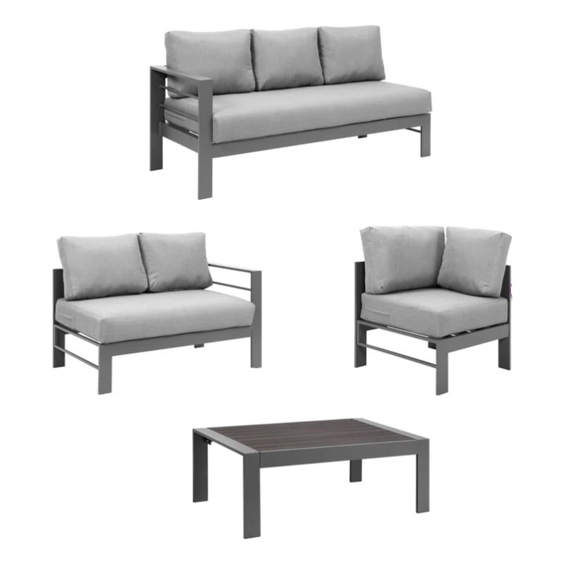 Moootto 4-Piece Outdoor Modern Aluminum & Fabric Conversation Set in Dark Gray