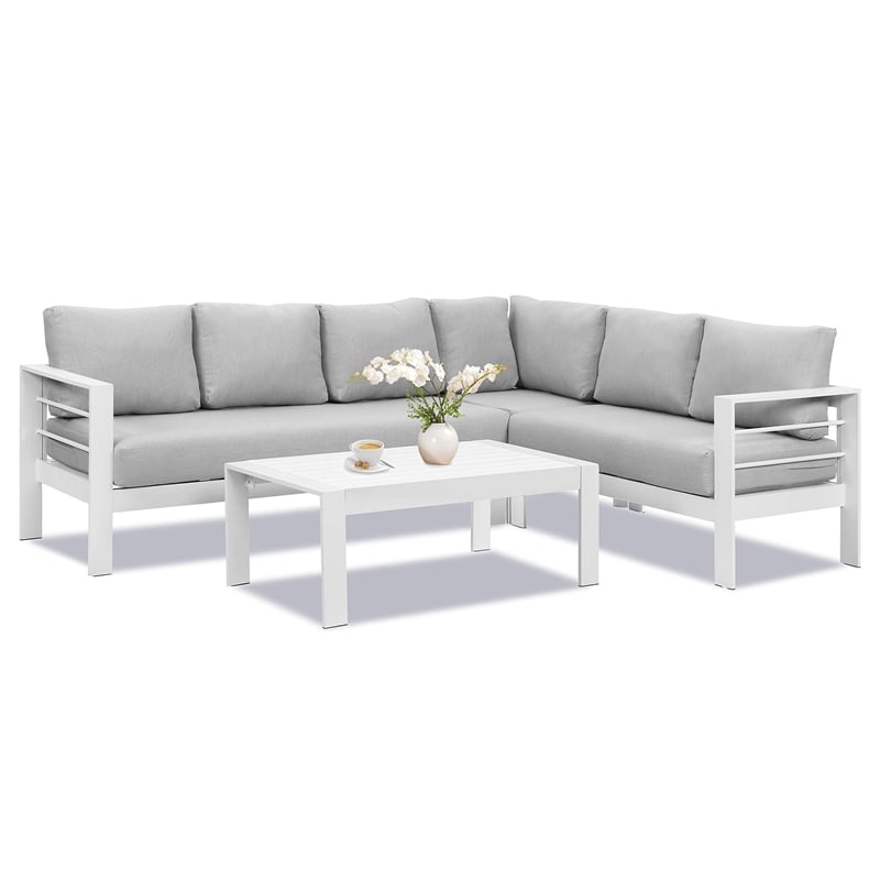 Moootto 4-Piece Outdoor Modern Aluminum & Fabric Conversation Set in Light Gray